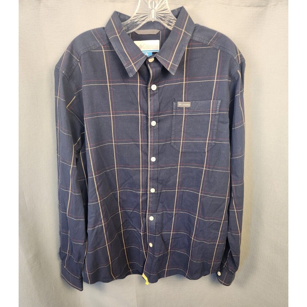 Columbia Men’s‎ Medium Navy Plaid Long Sleeve Shirt Button Up